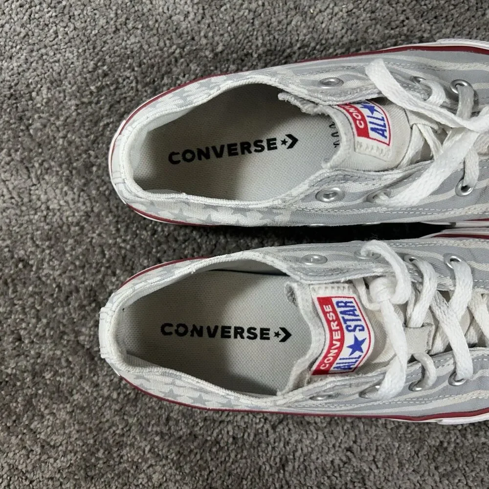 Converse Chuck Taylor All Star Kids Size 4 Gray White Stars Stripes Shoes Used